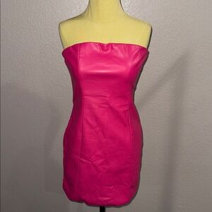 Klesis Pink Vegan Leather Strapless Dress